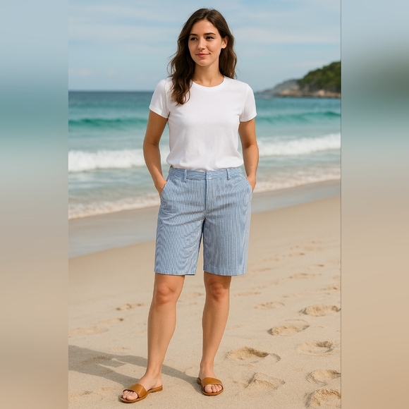 Brooks Brothers Seersucker Shorts Size 4 Blue White Striped Coastal - Picture 1 of 4